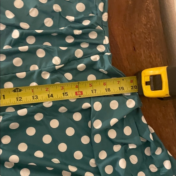 Chic Teal and White Polka Dot Midi Dress - Picture 12 of 12